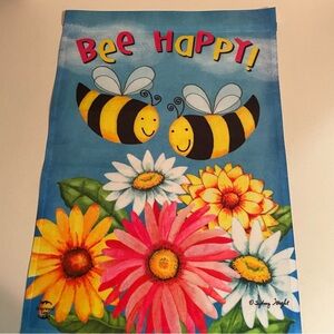 Garden Flag  Bumblebees and Flowers. “Bee Happy”-